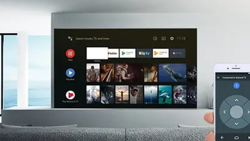 Android TV remote control in a living room