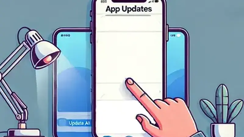 Smartphone showing app update history on screen
