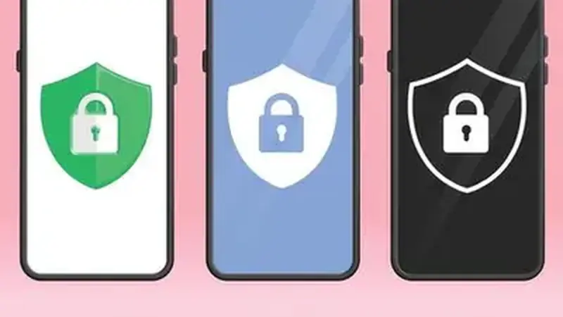 Smartphone with a security shield and padlock concept