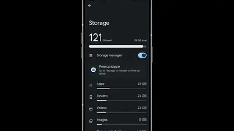 Phone storage settings screen