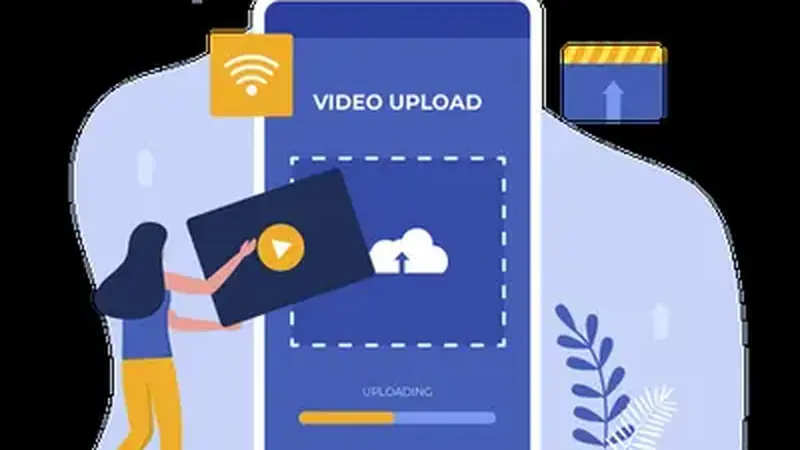 Illustration of video upload with progress bar on a phone